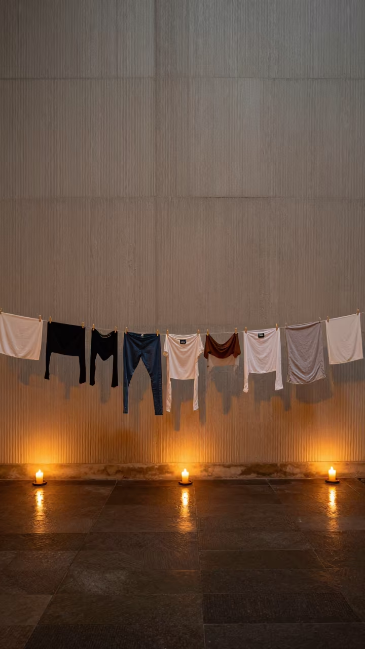 Laundry Shadows on Dakar Lobby Wall in inside a ribbed concrete lobby in Dakar