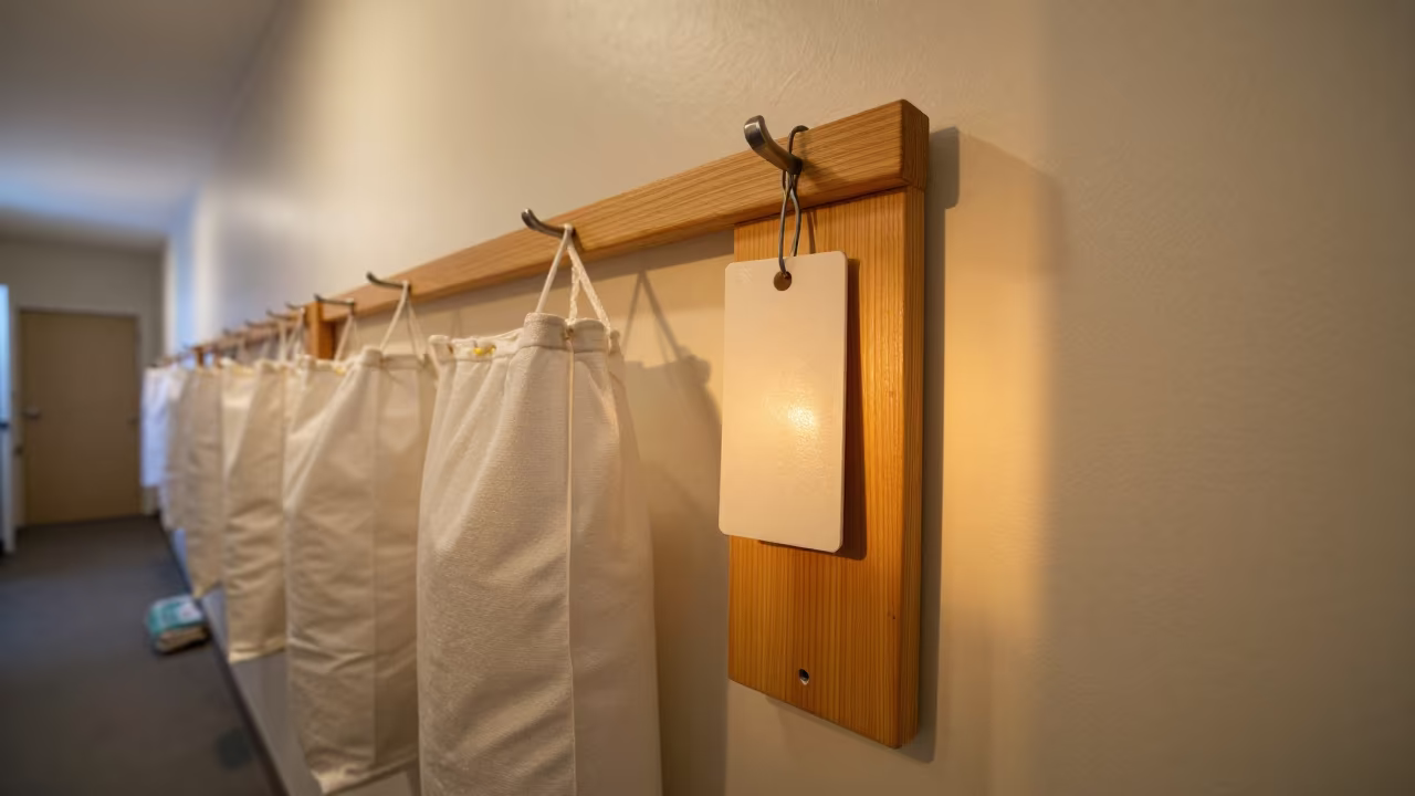 Laundry Tag Board in Kennel Corridor Near Van in in a boarding kennel corridor near Van