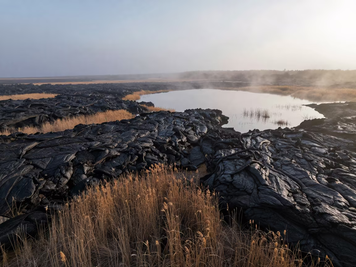Lava Plain Beside Glacial Tarn Yunnan in in Yunnan