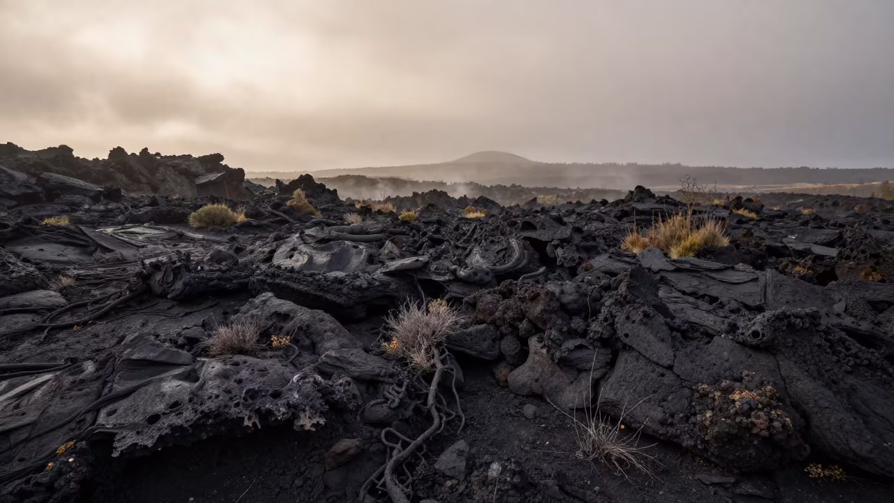 Lava Ridge Canyon Floor Mist Evening in near La Floresta, Quito