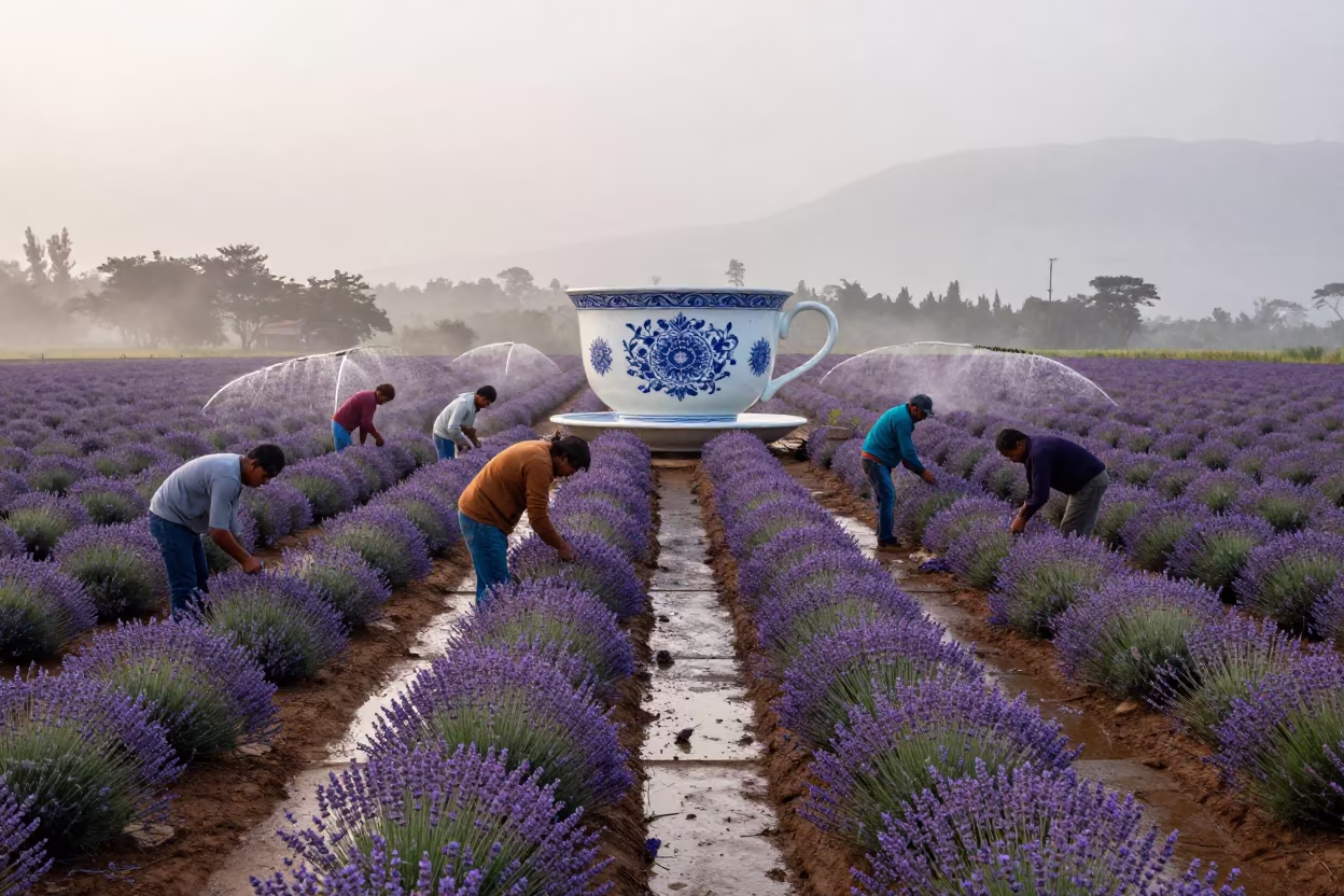 Lavender Harvest Monsoon Dawn Totonicapán in along freshly irrigated rows near Totonicapán