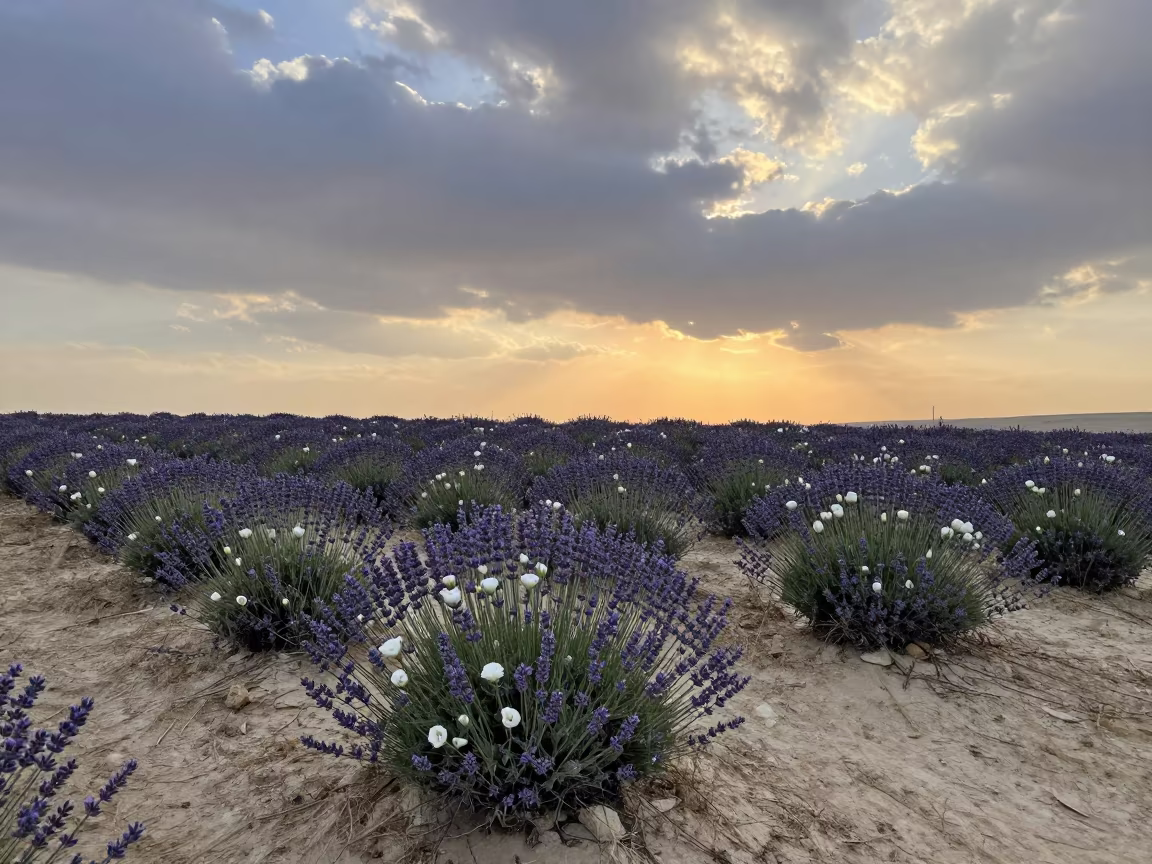 Lavender Lisianthus in Winter Beersheba Meadow in in a bloom-heavy meadow near Beersheba