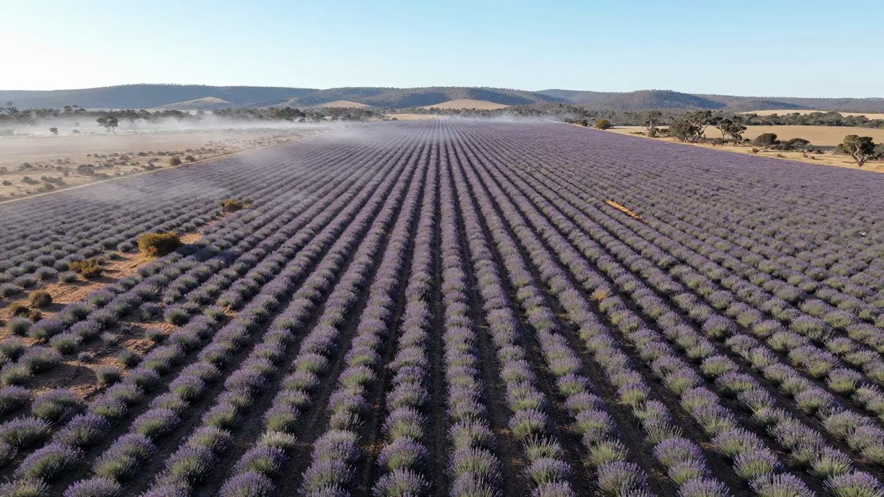 Lavender Rows Aerial View Australia Mountain Morning in in Australia