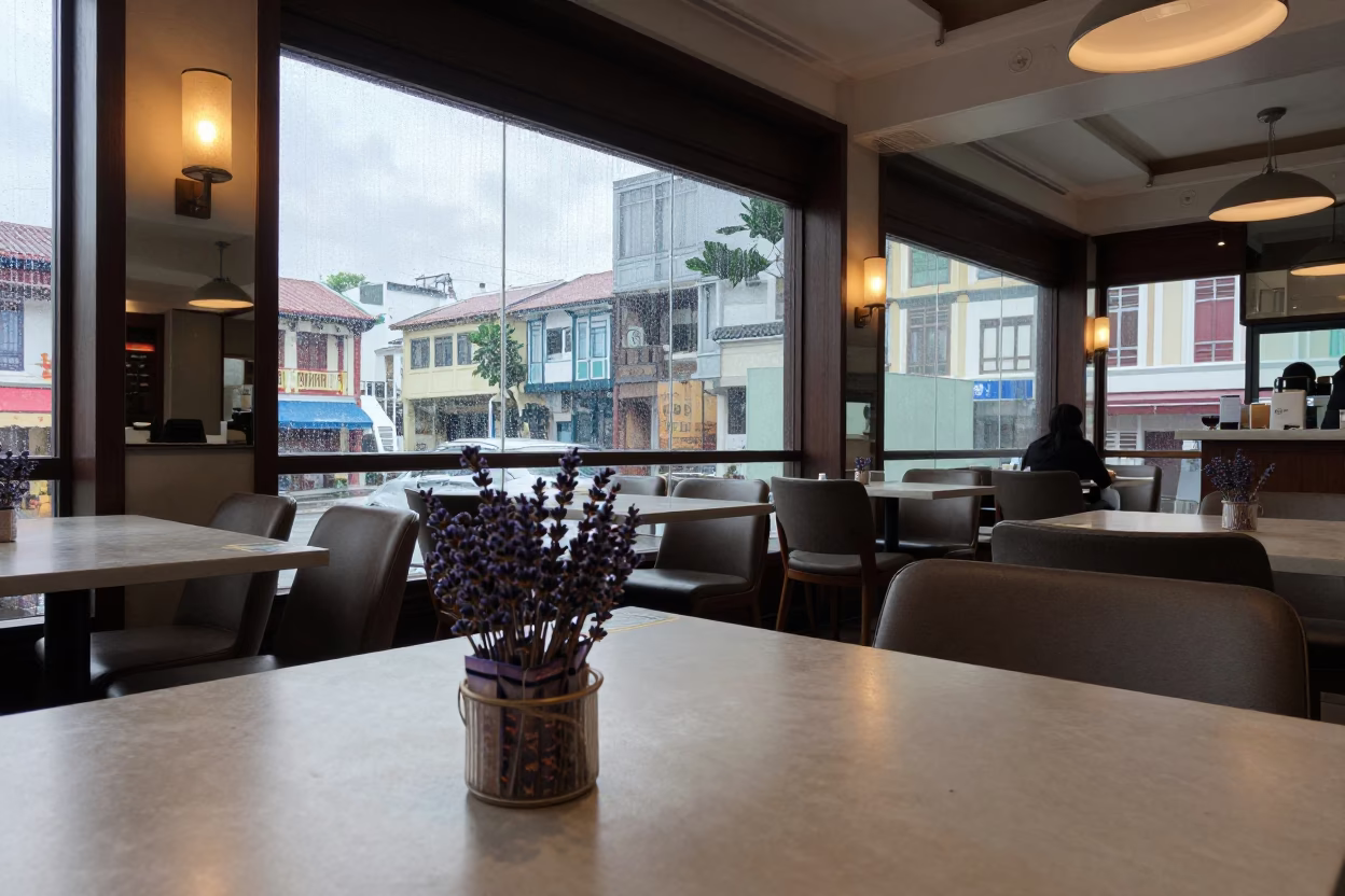 Lavender Sachet Bin in Chinatown Breakfast Room in inside a breakfast room before opening in Chinatown, Singapore
