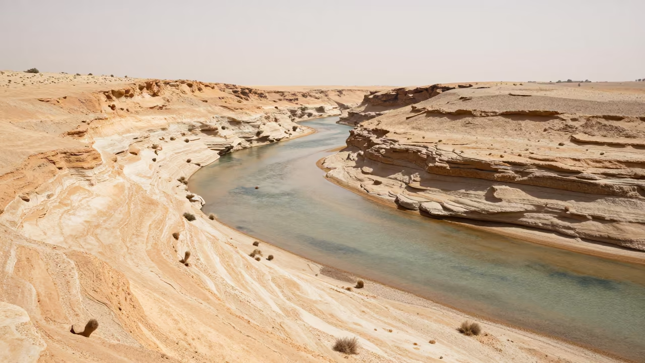 Layered Canyon Sediment After Rain Jumeirah in across a floodplain after rain near Jumeirah, Dubai