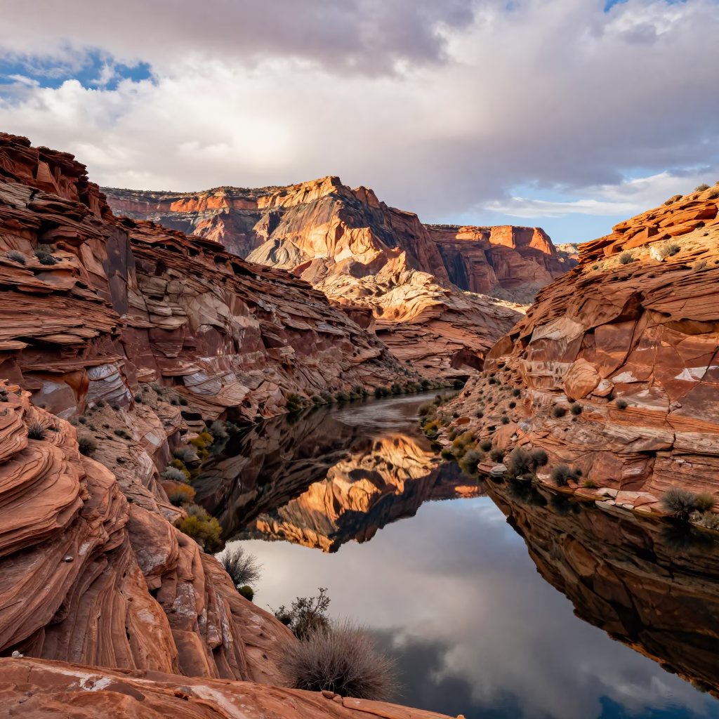 Layered Sediment Canyon in Arizona Afternoon Light in from a ridge above layered foothills in Arizona