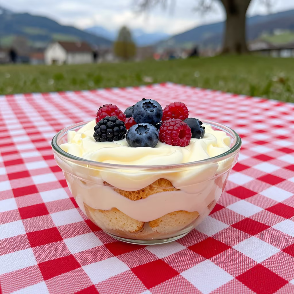 Layered Trifle Bowl on Picnic Blanket Lucerne in on a picnic blanket in Lucerne