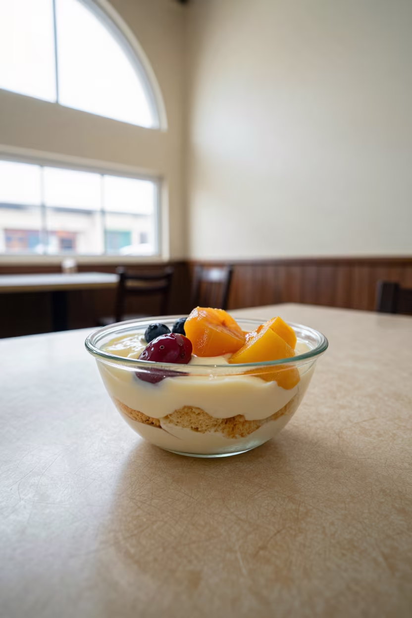 Layered Trifle Custard Diner Ramallah Spring in at a roadside diner table in Ramallah