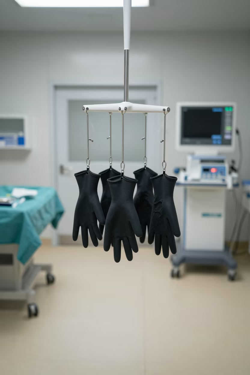 Lead Glove Hanger in Surgical Prep Area Kobe in in a surgical prep area near Kobe