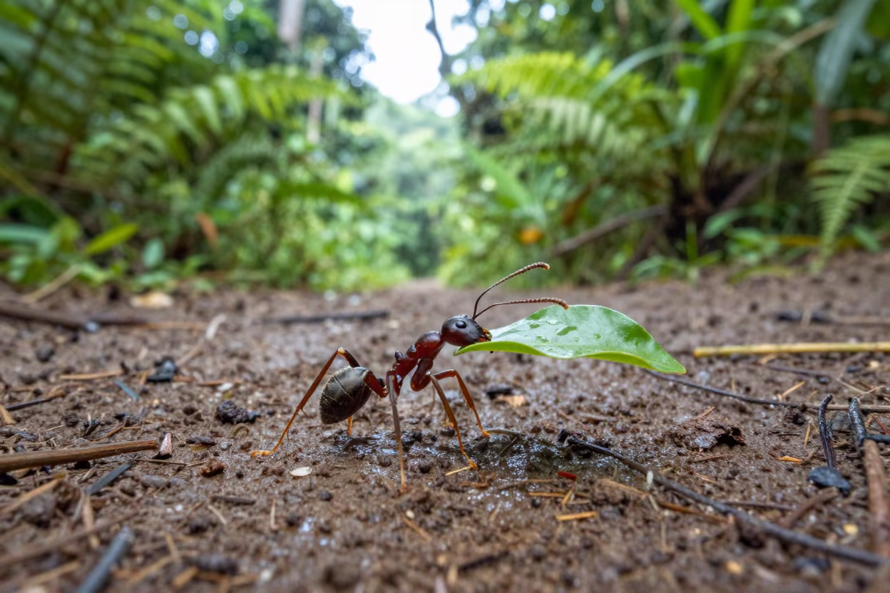 Leaf Cutter Ant Green Cargo Sri Lanka Trail in along a game trail in Sri Lanka