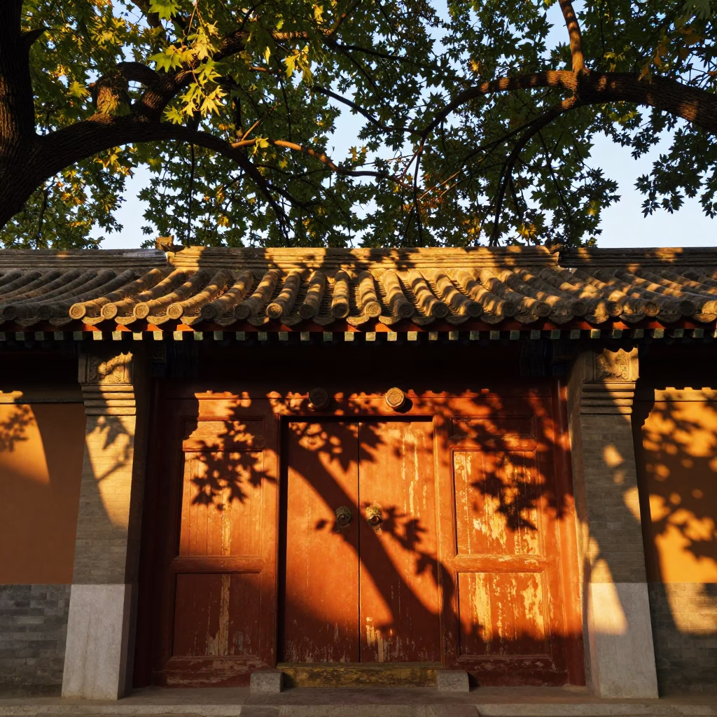 Leaf Shadows in Beijing at Golden Hour in in Beijing, China