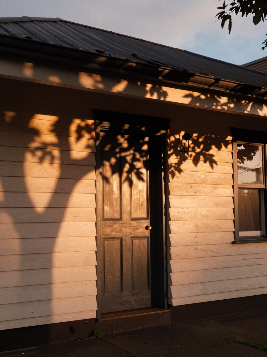 Leaf Shadows in Christchurch at Copper-toned Light Before Dusk in in Christchurch, New Zealand
