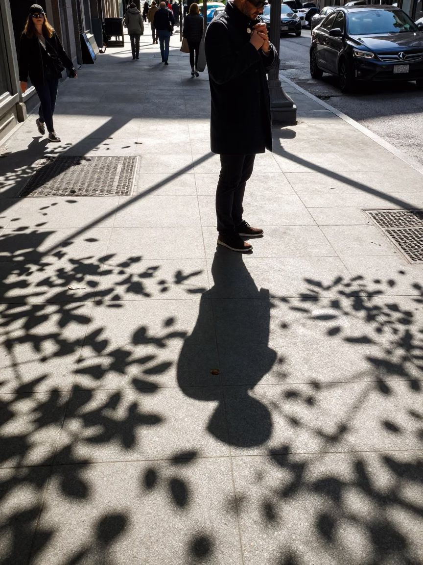 Leaf Shadows on Tile in Montreal Quebec Under Noon Glare in in Montreal, Quebec, Canada
