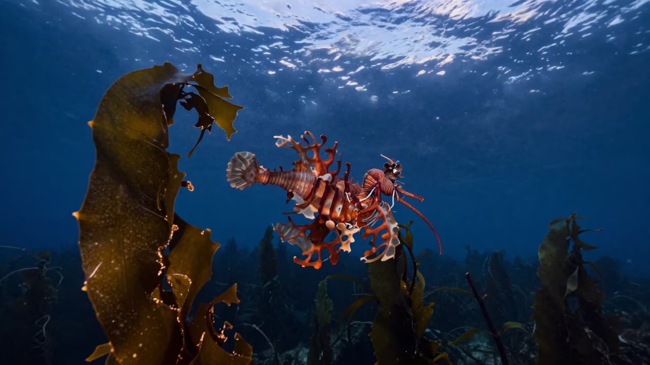 Leafy Sea Dragon in Indigo Twilight Kelp Forest in near Durban