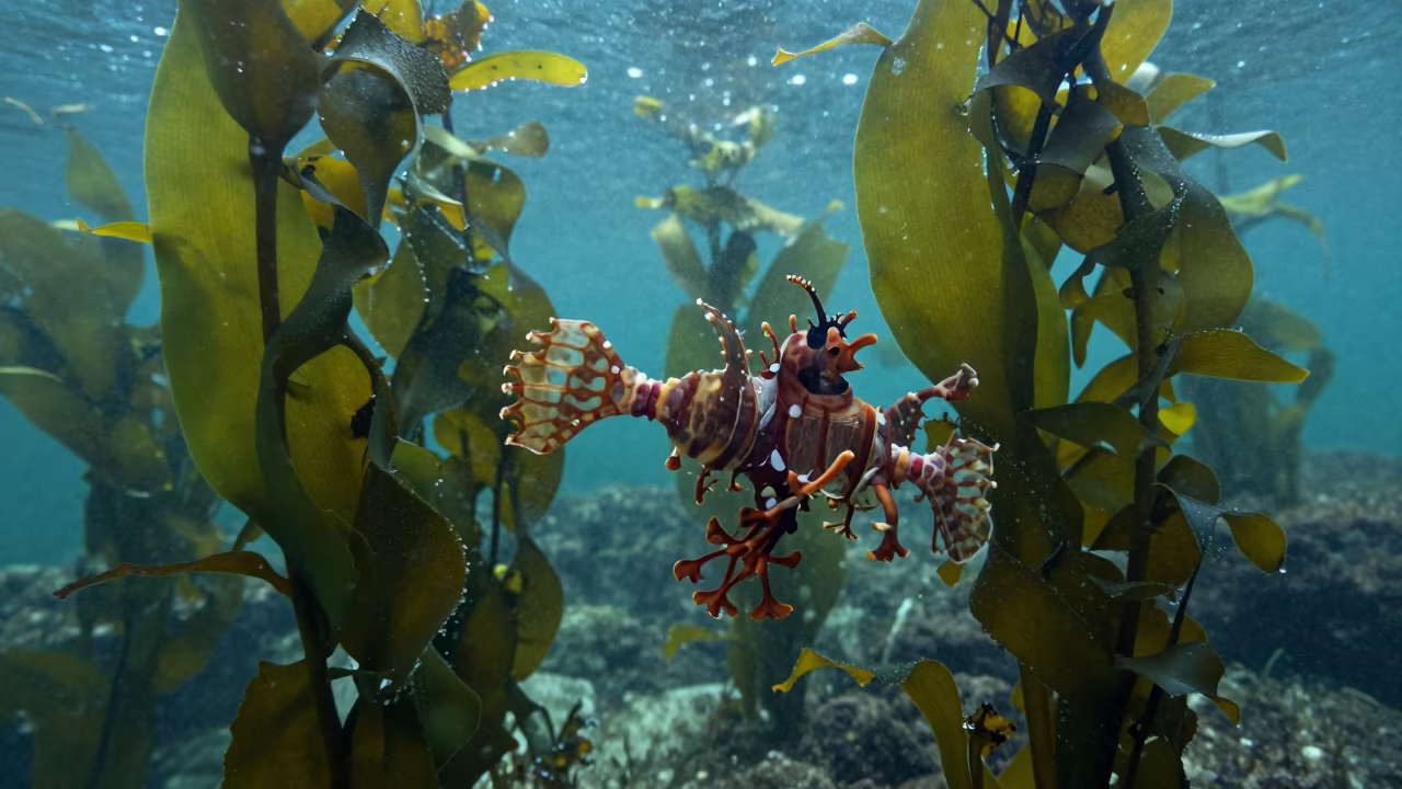 Leafy Sea Dragon Drifting in Mumbai Kelp Stream in above a glacial stream near Colaba, Mumbai