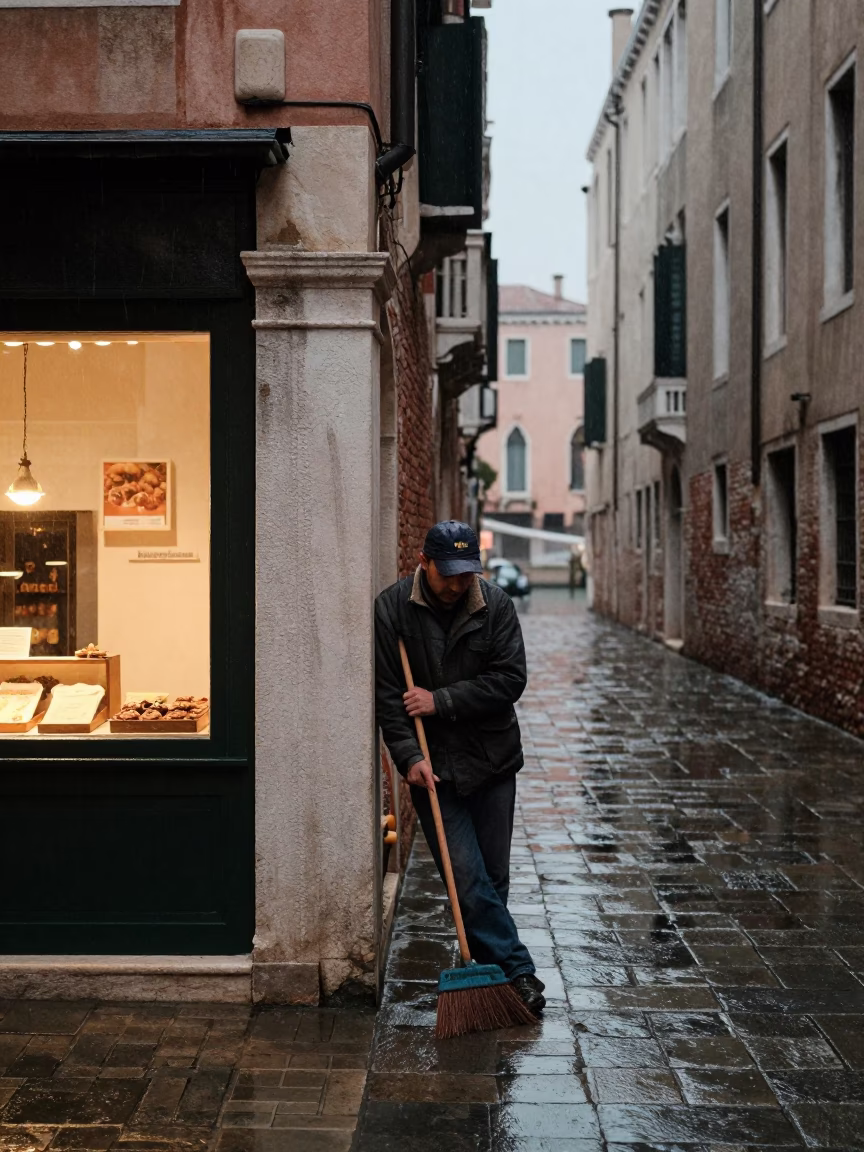 Leaning Broom in Venice in in Venice, Italy