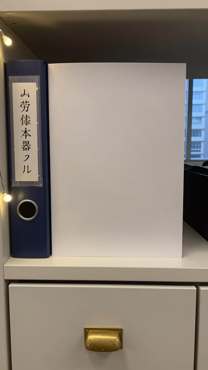 Lease Binder Shelf with Dust and Glare in Tokyo Boardroom in at a boardroom table before a meeting near Nakameguro, Tokyo