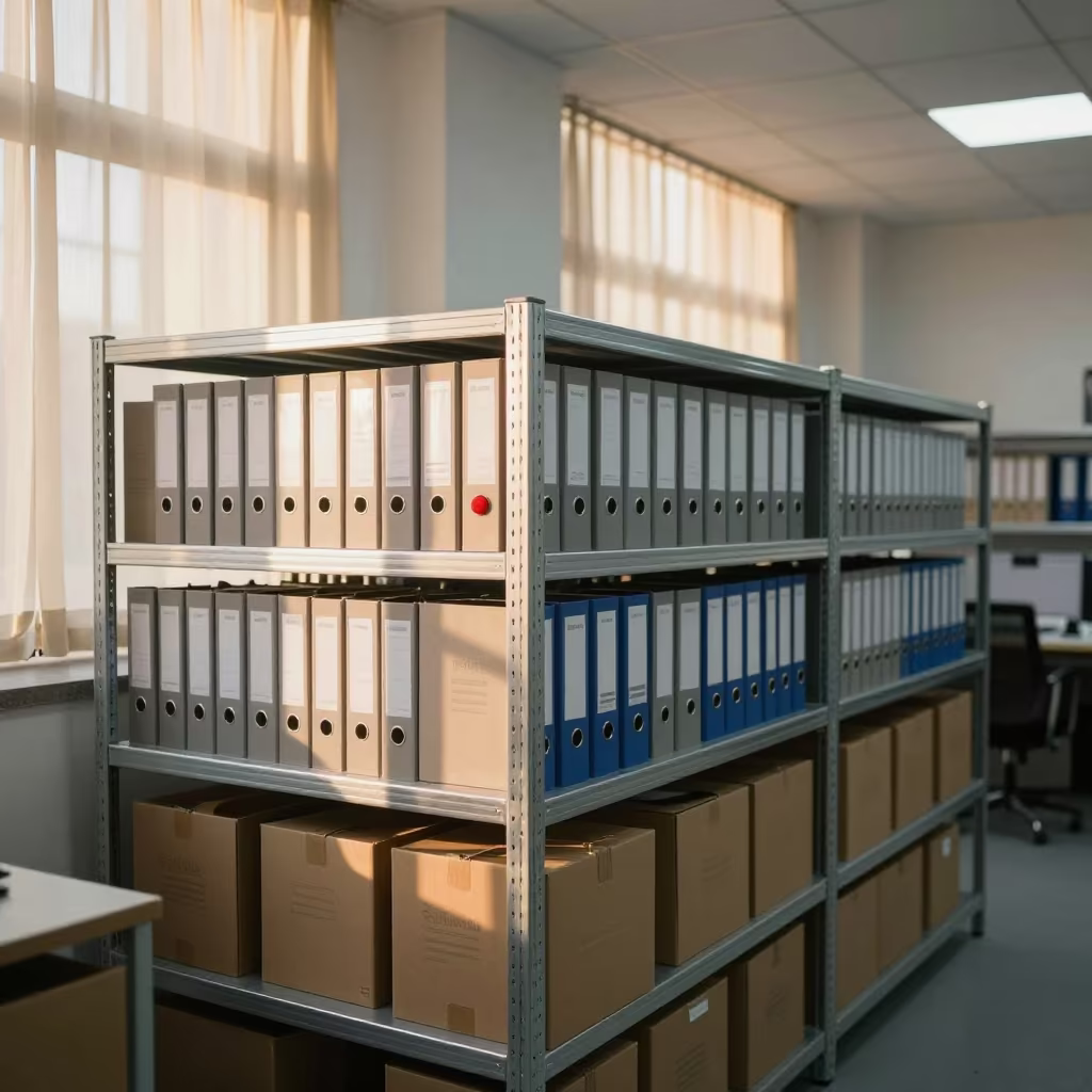 Lease Binder Shelf Midmorning Jinan Office in in an operations center under monitor glow in Jinan