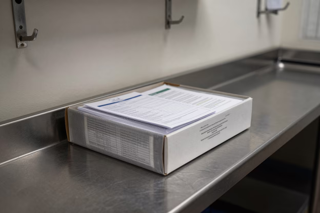 Leash Evidence Bag Box Kennel Corridor in in a boarding kennel corridor near Beed