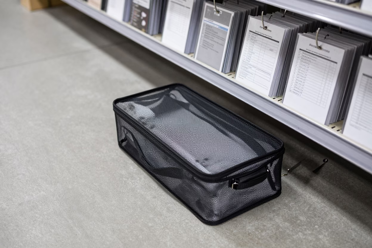 Leash Evidence Bag Box on Kennel Floor in inside a pet store aisle near Olmaliq