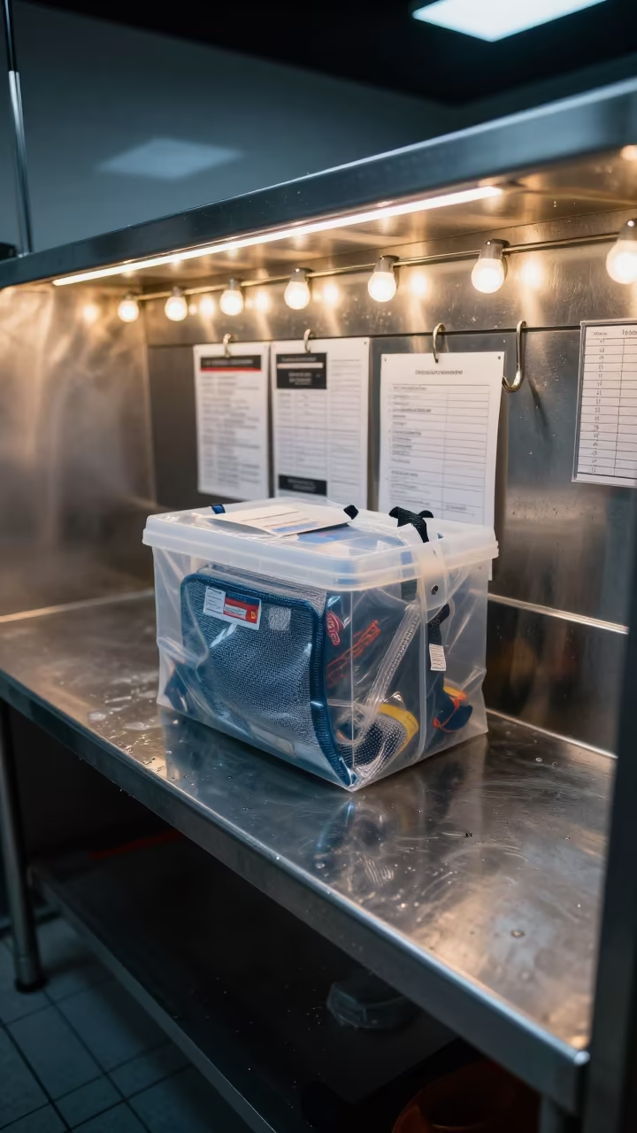 Leash Evidence Bag Box at Midnight Dog Wash in at a self-serve dog wash station in Ilorin