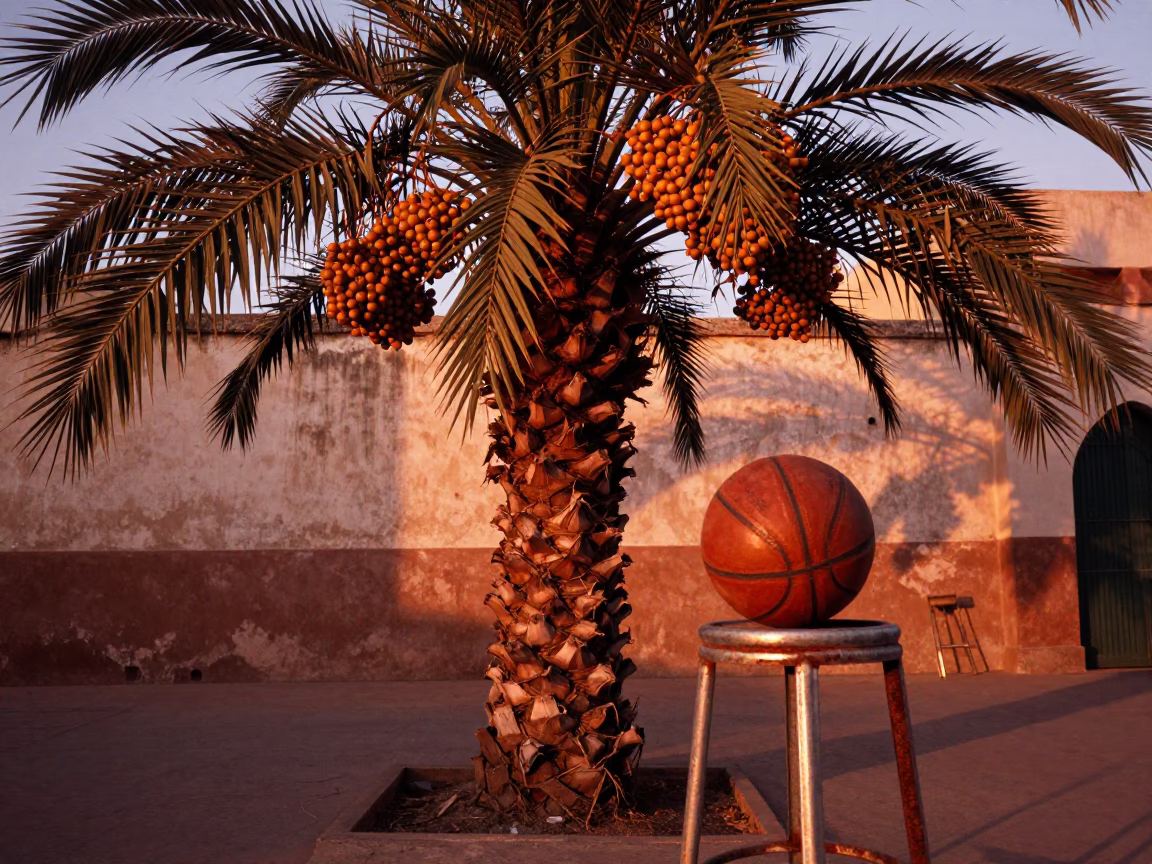 Leather Basketball in Casablanca at Copper-toned Light Before Dusk in in Casablanca, Morocco