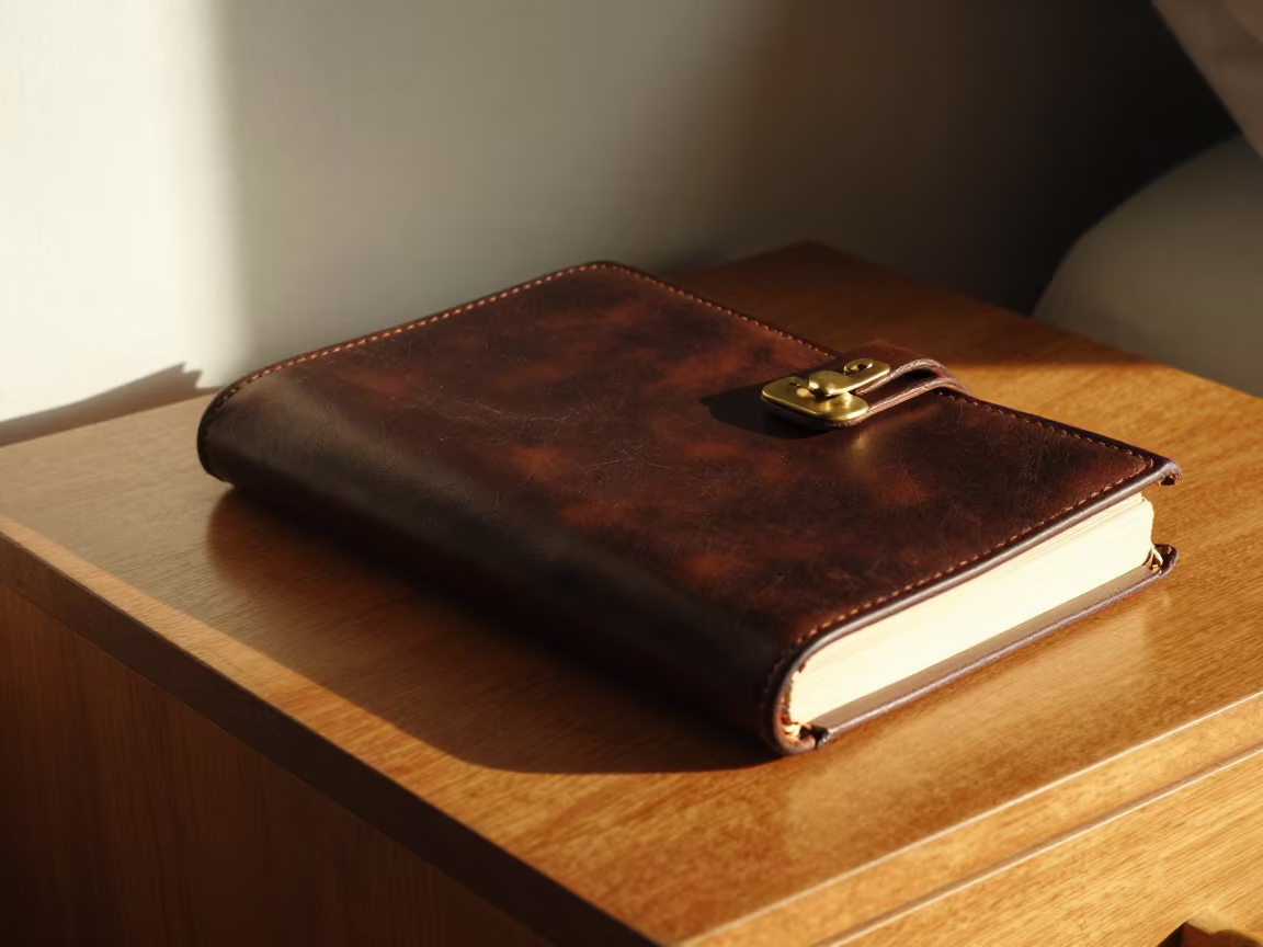 Leather Journal on Maturín Bedside Table in on a bedside table in Maturín