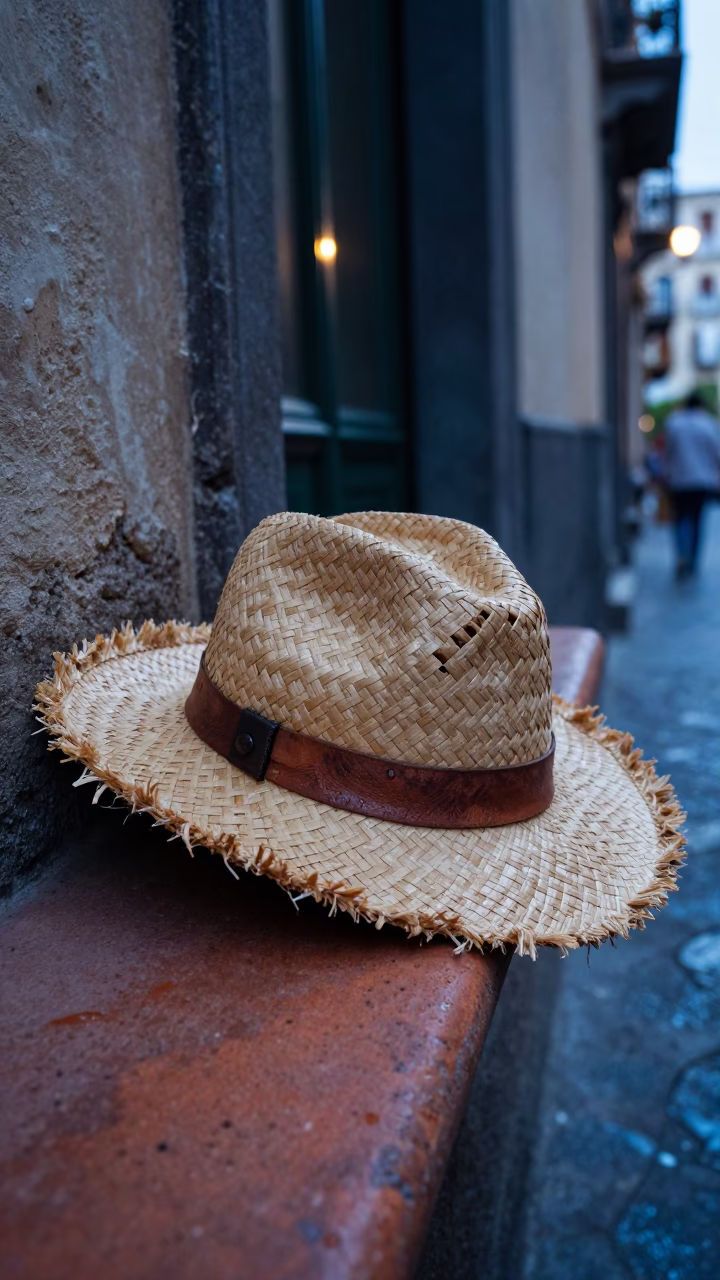 Leather Straw Hat in Naples in in Naples, Italy