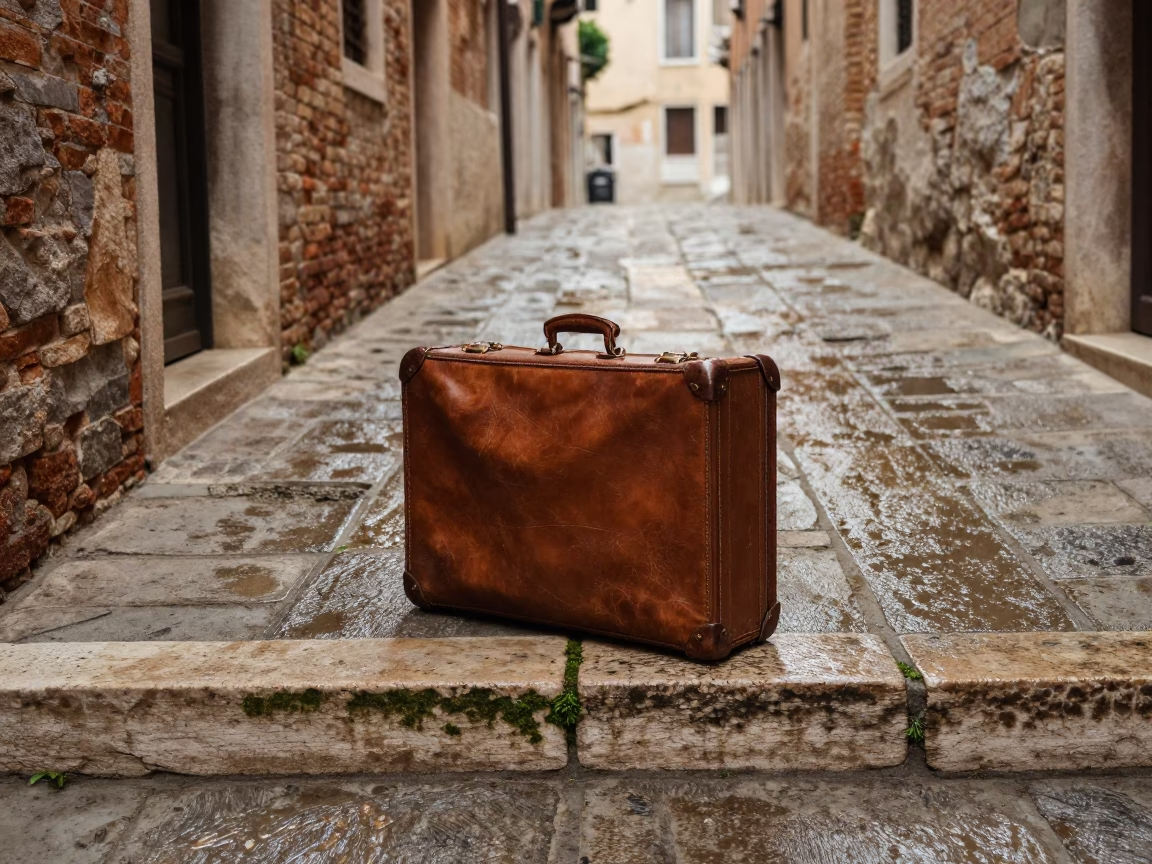 Leather Suitcase in Venice in in Venice, Italy