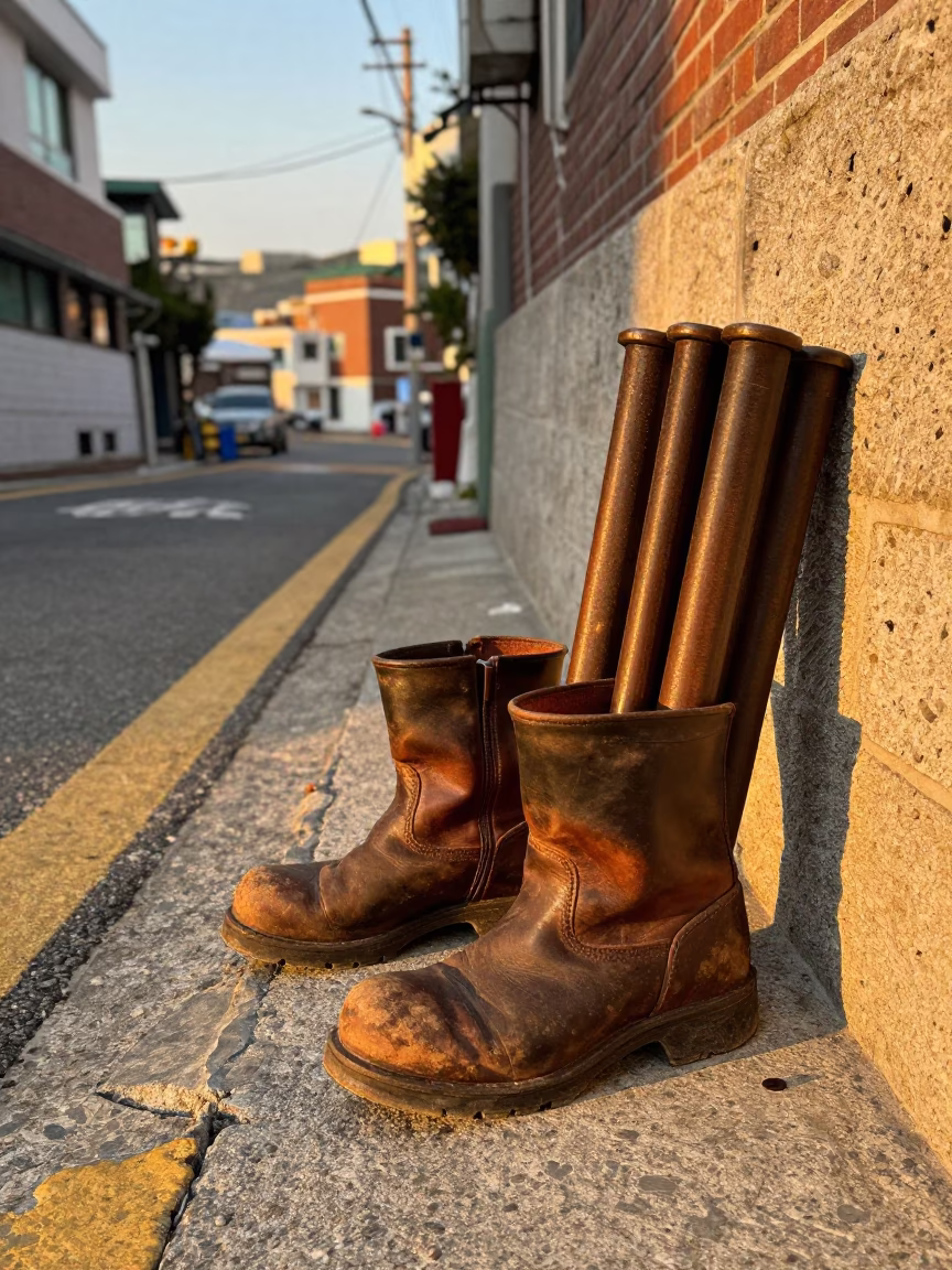 Leather Workbench Boots in Busan in in Busan, South Korea