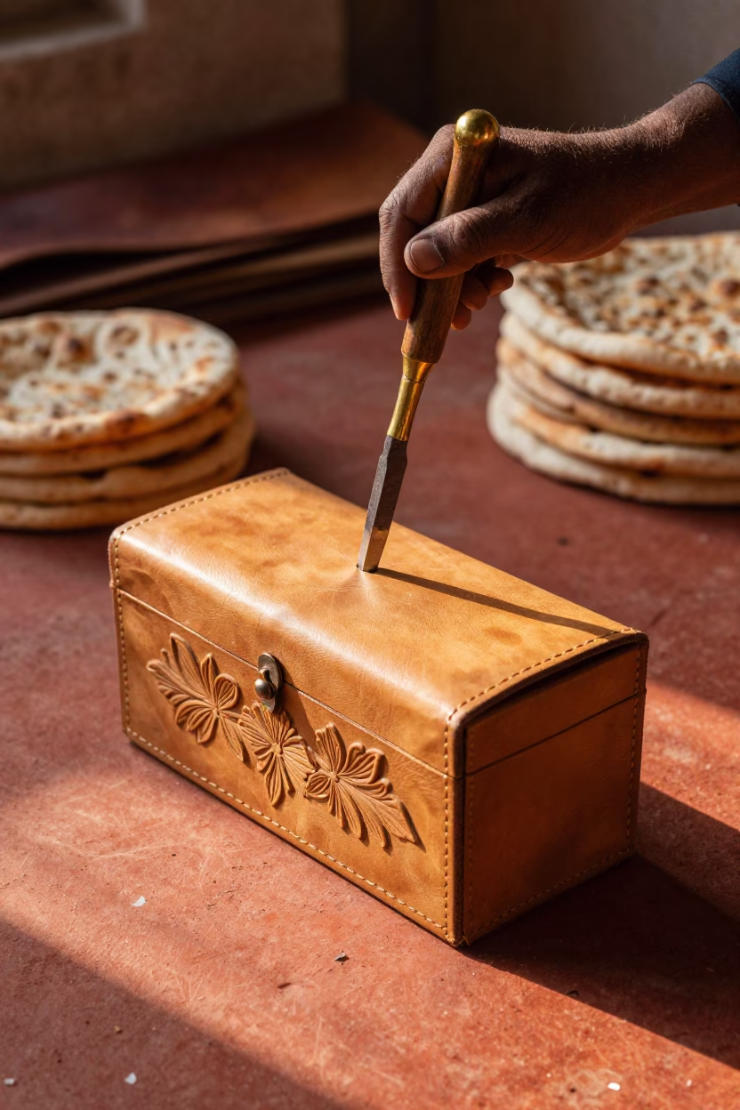 Leatherworker Awl and Breadbox in Chiniot Morning Light in in Chiniot