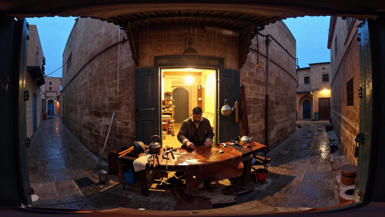Leatherworker's Bench in Fez in in Fez, Morocco