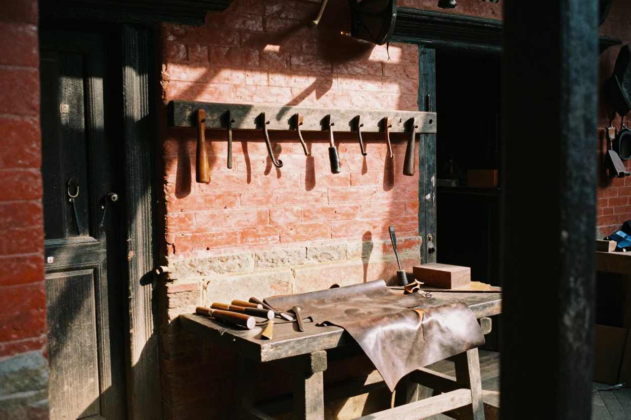 Leatherworker's Bench in Kathmandu in in Kathmandu, Nepal