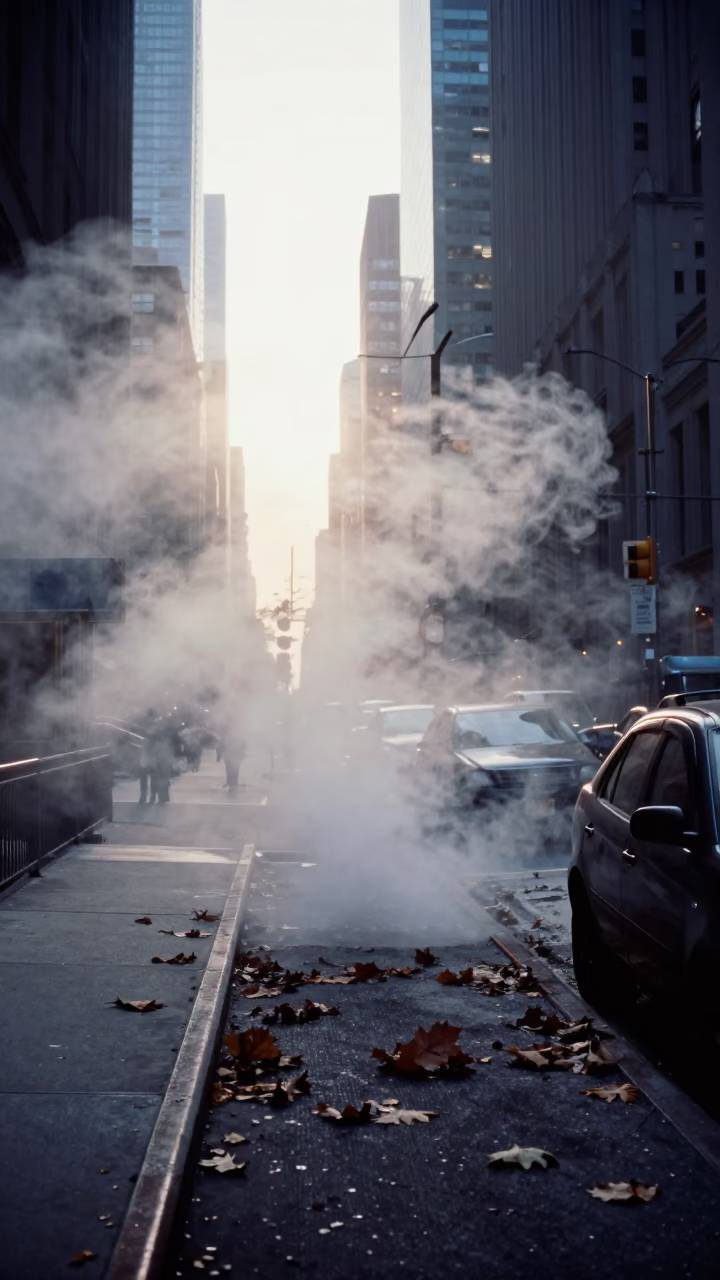 Leaves City in New York at The Early Morning Light in in New York, New York, United States