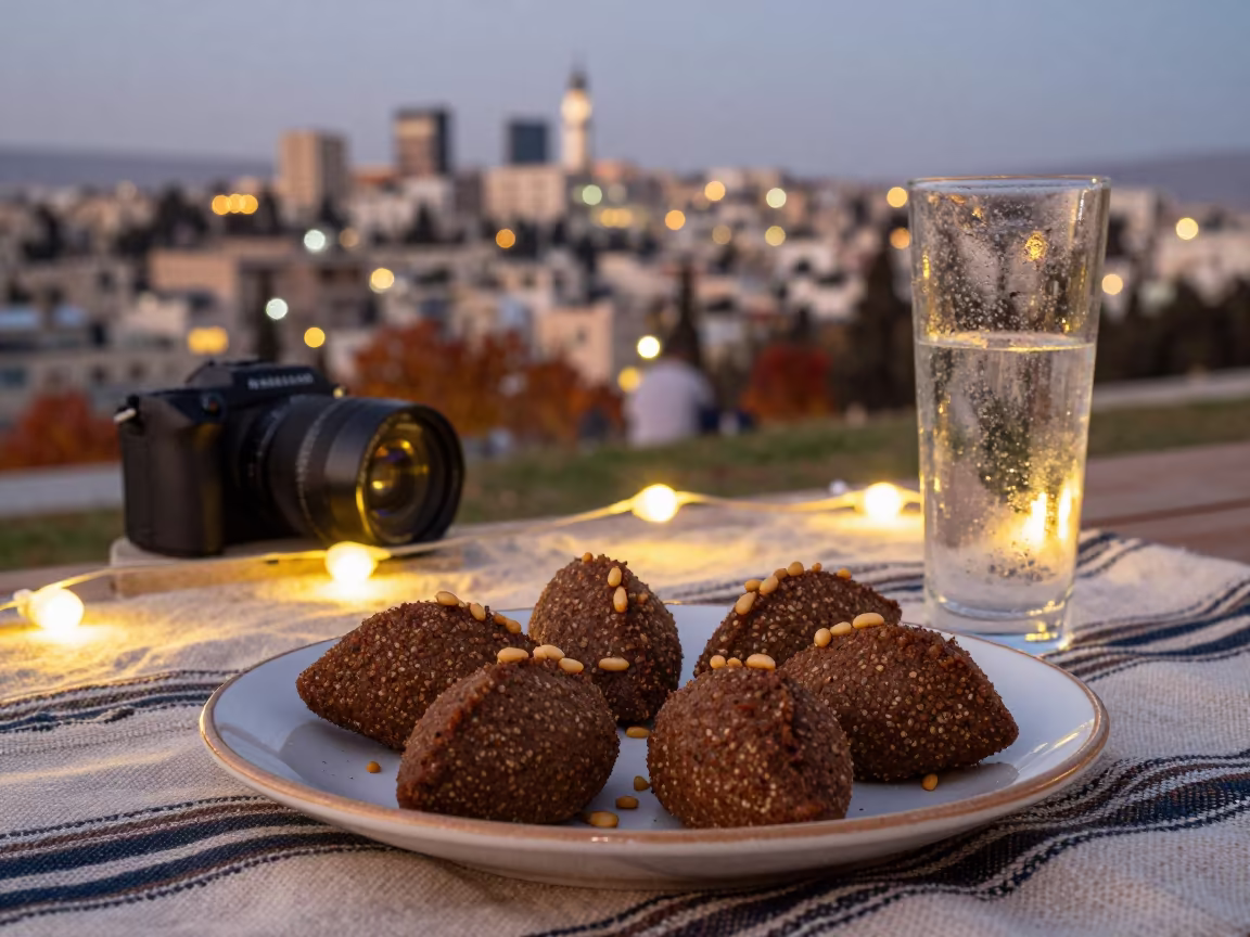 Lebanese Kibbeh Pine Nuts Picnic Amman in on a picnic blanket in Amman