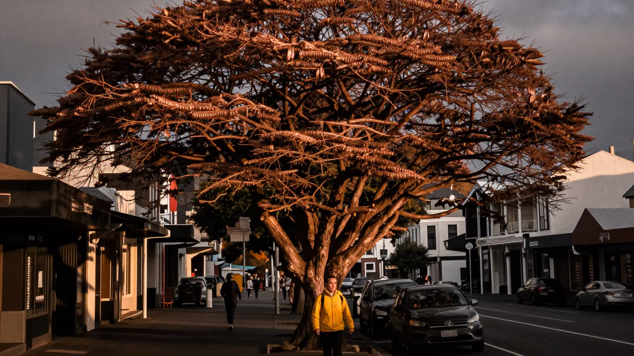 Lebanon Tree Street Scene in Wellington in in Wellington, New Zealand