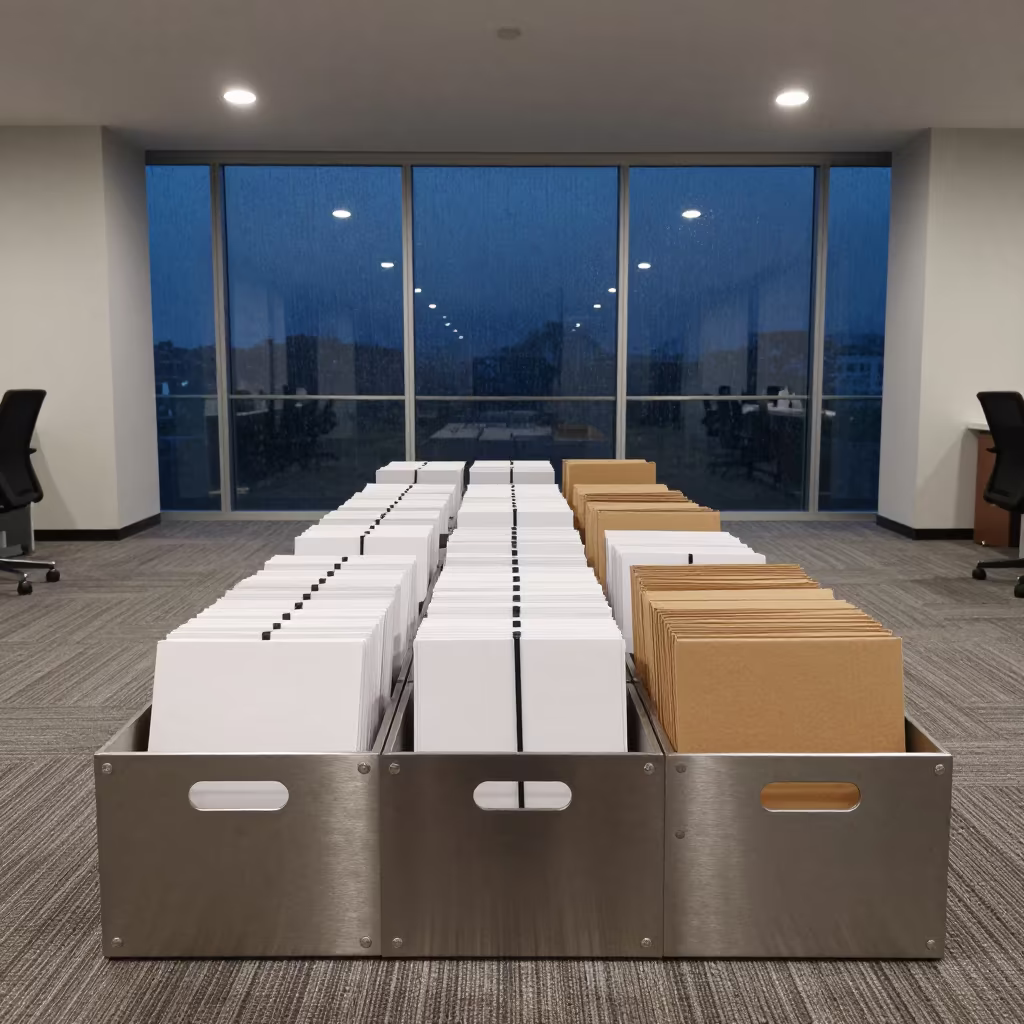 Legal Hold Crate in Pisco Office Night in inside a coworking floor in Pisco