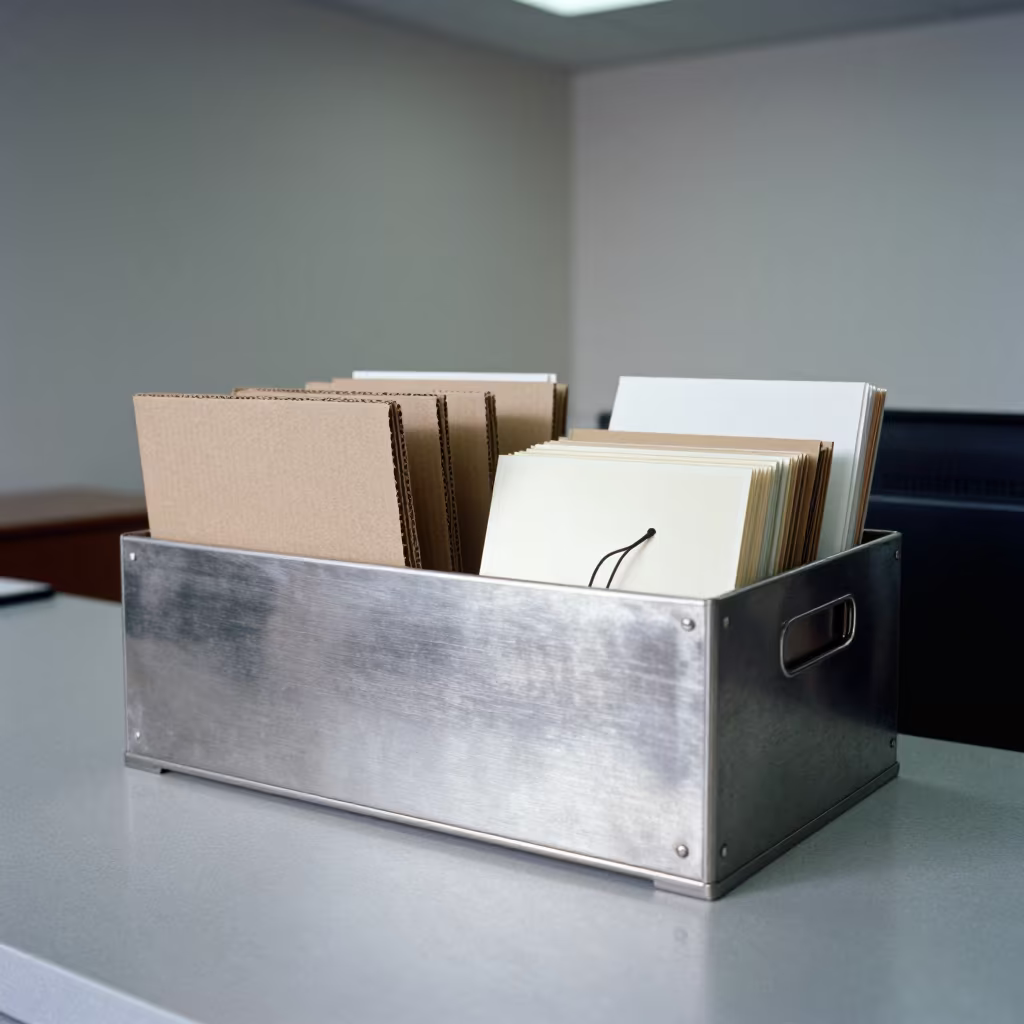 Legal Hold Media Crate at Amravati Office Desk in at an office reception desk in Amravati