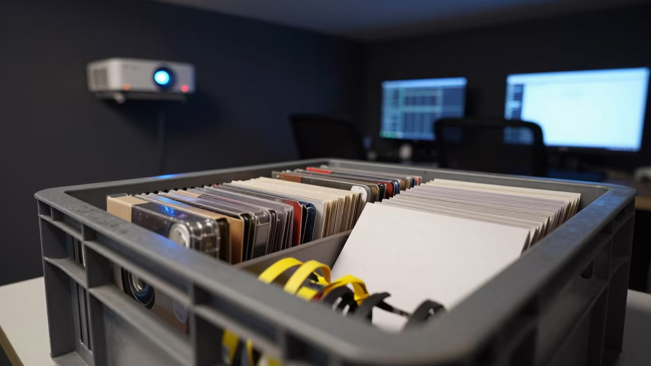 Legal Hold Media Crate in Jalandhar Office in in an operations center under monitor glow in Jalandhar