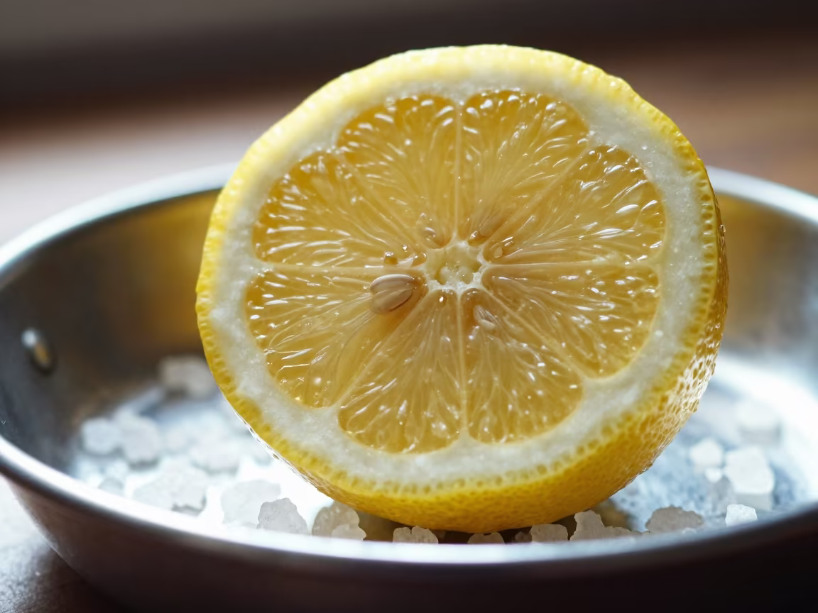 Lemon Cell Structure Macro on Salt Crystals in on salt crystals along a pan rim in Lavapies, Madrid