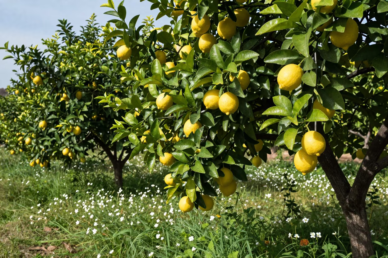 Lemon Grove Under Clear Sky After Rain in in a bloom-heavy meadow near Guadalajara