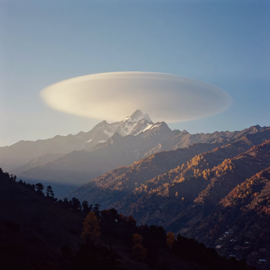 Lenticular Cloud Hovering Over Himalayan Peak at Dawn in near Pokhara