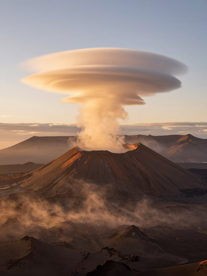 Lenticular Cloud Stack Over Dormant Volcano Russeifa in near Russeifa