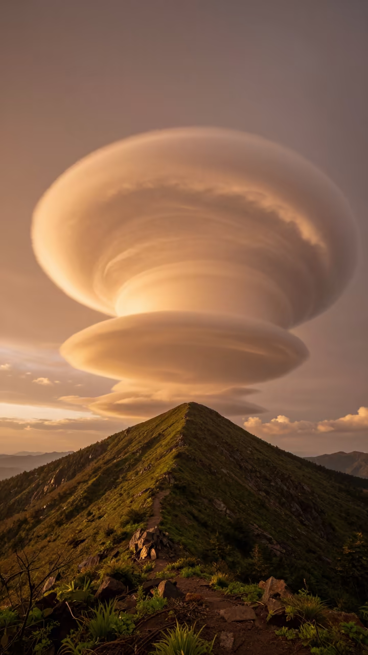 Lenticular Cloud Stack Over Tohoku Peak in in Tohoku