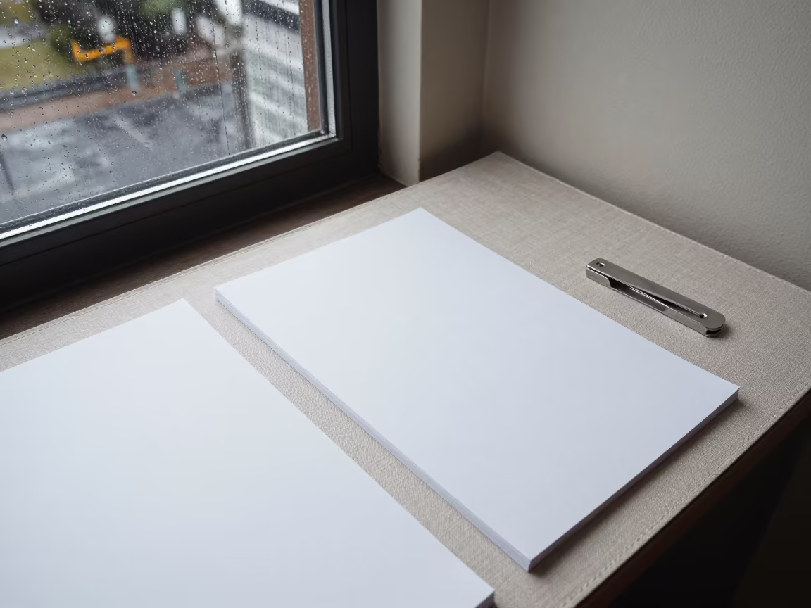 Letter opener and stationery on winter desk in on a hotel dresser near Monterey