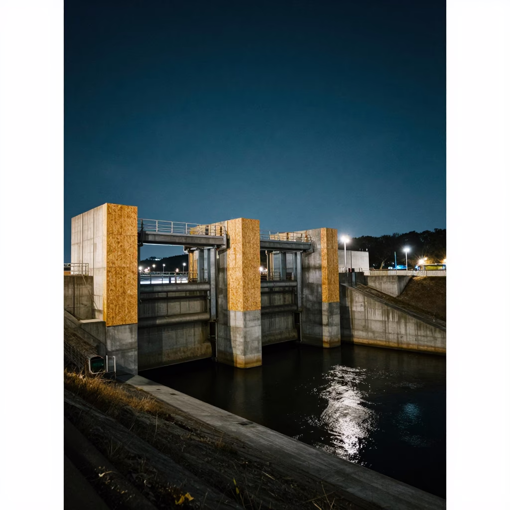 Levee Floodgate in Seoul at The Deepest Night Sky Light in in Seoul, South Korea