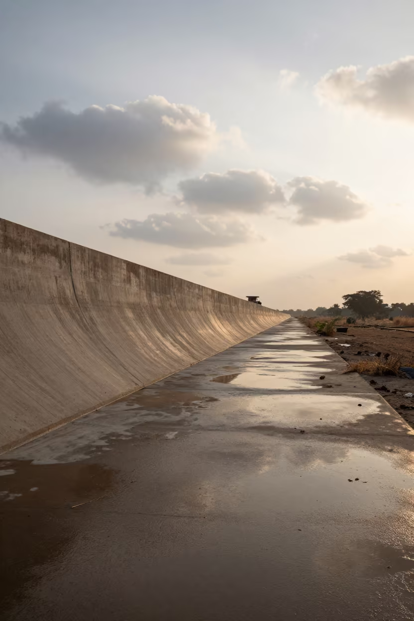 Levee Path After Flood Sunset Telangana in along a dam spillway in Telangana