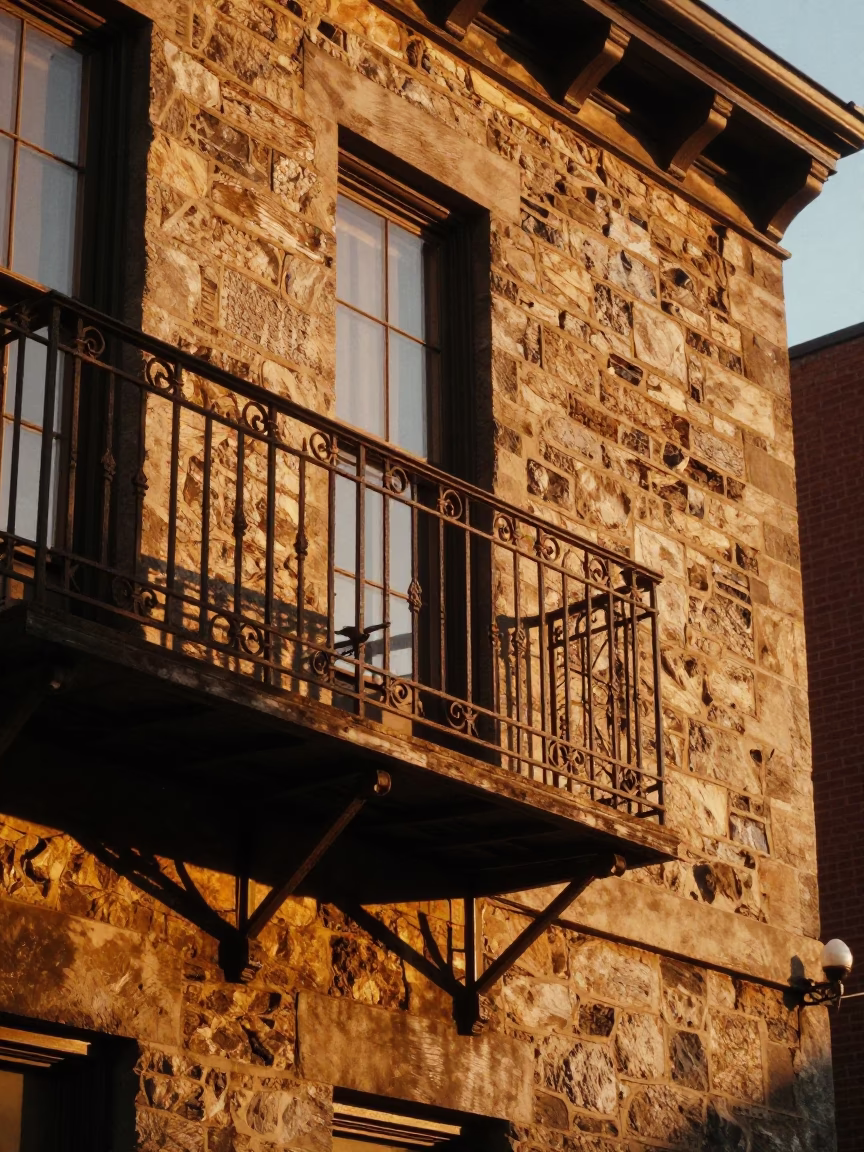 Level Details in Montreal at Honeyed Evening Light in in Montreal, Quebec, Canada