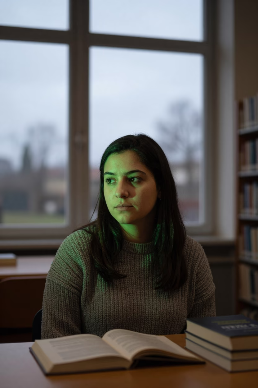 Librarian Portrait in Winter Window Light in in Oviedo