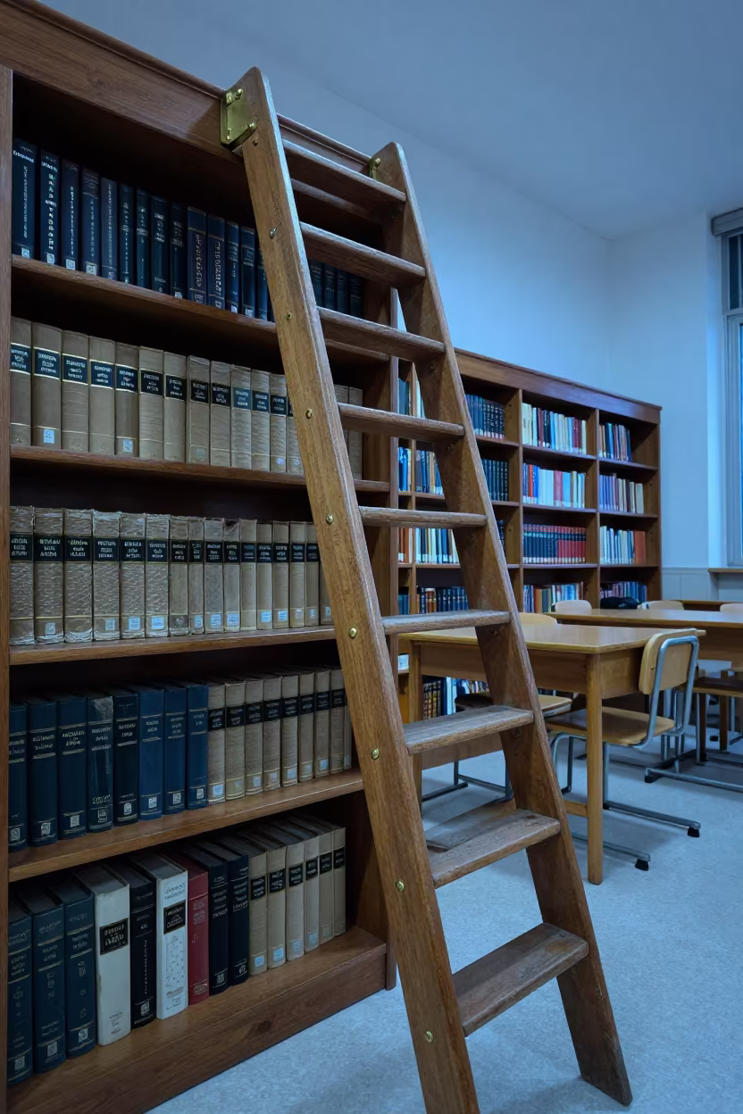 Library Ladder Beside Old Encyclopedias in Trieste in inside a quiet classroom in Trieste